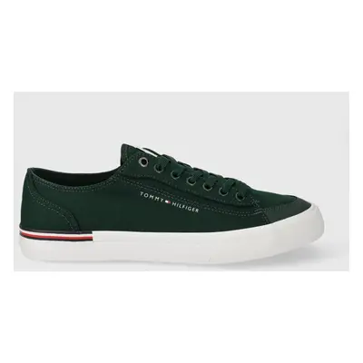 Tenisky Tommy Hilfiger CORPORATE VULC CANVAS pánské, zelená barva, FM0FM04954