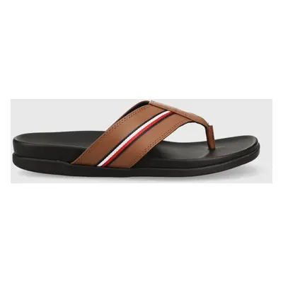 Žabky Tommy Hilfiger HILFIGER LEATHER TOE POST SANDAL pánské, hnědá barva, FM0FM04460