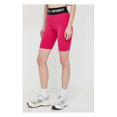 Kraťasy PLEIN SPORT dámské, růžová barva, s potiskem, high waist