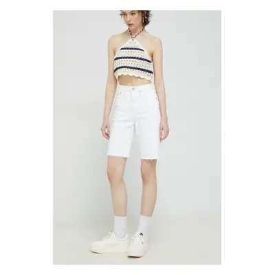 Džínové šortky Tommy Jeans dámské, bílá barva, hladké, high waist