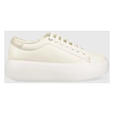 Kožené sneakers boty Calvin Klein HW0HW01356 BUBBLE CUPSOLE LACE UP béžová barva