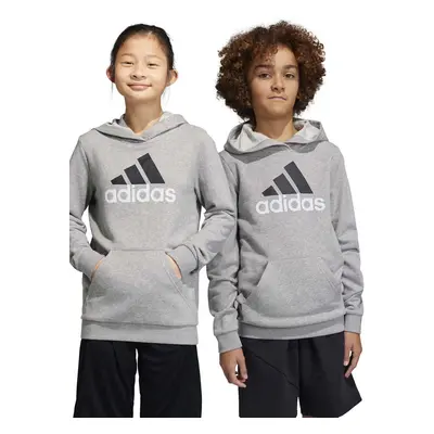 Dětská mikina adidas šedá barva, s kapucí, s potiskem