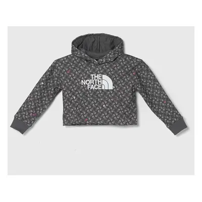 Dětská bavlněná mikina The North Face DREW PEAK LIGHT HOODIE PRINT šedá barva, s kapucí, vzorova