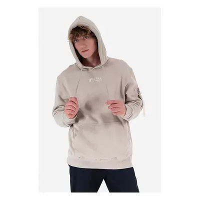 Bavlněná mikina Alpha Industries Organics EMB Hoody pánská, šedá barva, s kapucí, s aplikací, 11