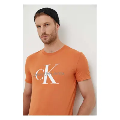 Bavlněné tričko Calvin Klein Jeans oranžová barva, s potiskem, J30J320806