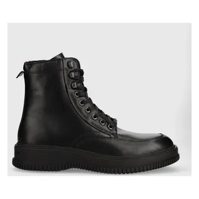 Kožené boty Tommy Hilfiger TH EVERYDAY CLASS TERMO LTH BOOT pánské, černá barva, FM0FM04658