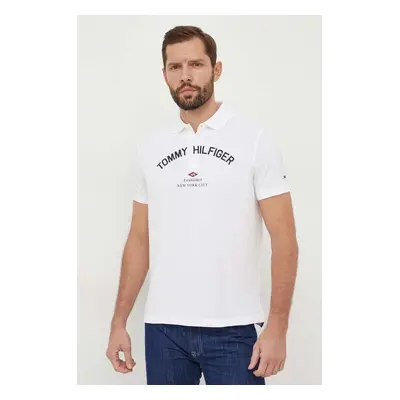 Bavlněné polo tričko Tommy Hilfiger bílá barva, s potiskem, MW0MW33587