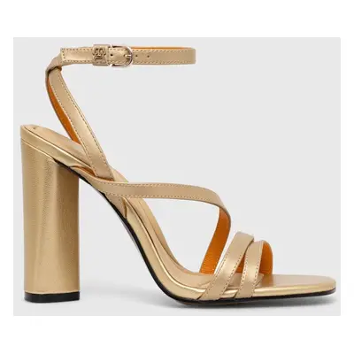 Kožené sandály Tommy Hilfiger TH GOLD BLOCK HIGH HEEL zlatá barva, FW0FW07753