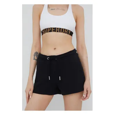 Kraťasy Superdry dámské, černá barva, hladké, medium waist