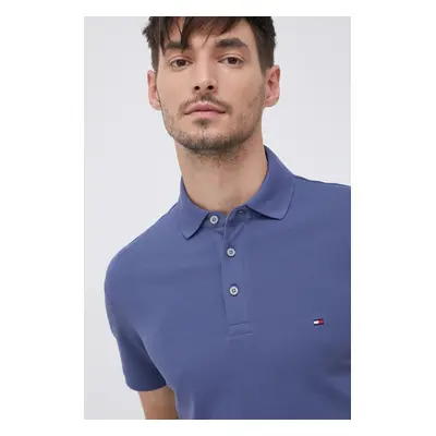 Polo tričko Tommy Hilfiger pánské, fialová barva, hladké, MW0MW17771