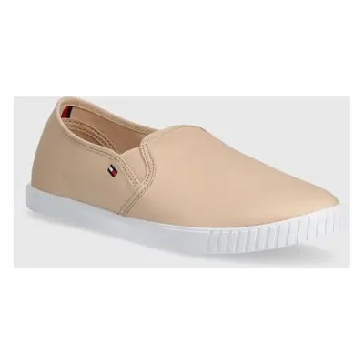 Tenisky Tommy Hilfiger CANVAS SLIP-ON SNEAKER dámské, béžová barva, FW0FW07806