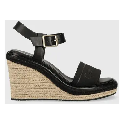 Sandály Calvin Klein WEDGE 70HH - HE dámské, černá barva, na klínku, HW0HW01499