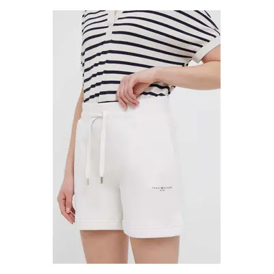 Kraťasy Tommy Hilfiger dámské, bílá barva, hladké, high waist, WW0WW38348