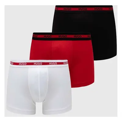 Boxerky HUGO 3-pack pánské, červená barva, 50492375