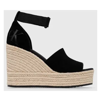 Sandály Calvin Klein Jeans WEDGE SANDAL WIDE SU CON dámské, černá barva, na klínku, YW0YW00963