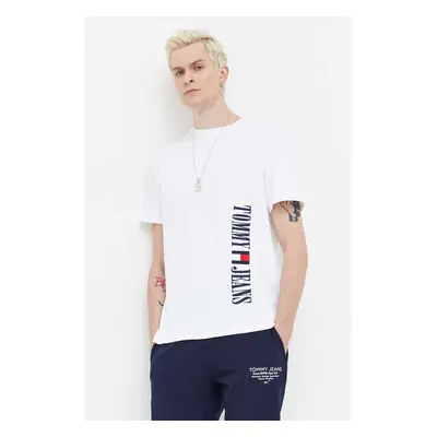 Bavlněné tričko Tommy Jeans bílá barva, s aplikací, DM0DM18295