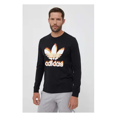 Bavlněné tričko s dlouhým rukávem adidas Originals černá barva, s potiskem