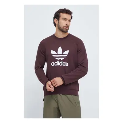 Bavlněná mikina adidas Originals pánská, hnědá barva, s potiskem