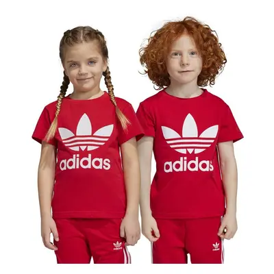 Dětské bavlněné tričko adidas Originals TREFOIL červená barva, s potiskem