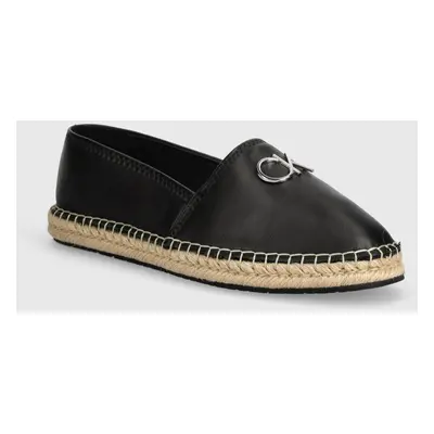 Kožené espadrilky Calvin Klein ESPADRILLE RE LOCK LEATHER černá barva, HW0HW02036