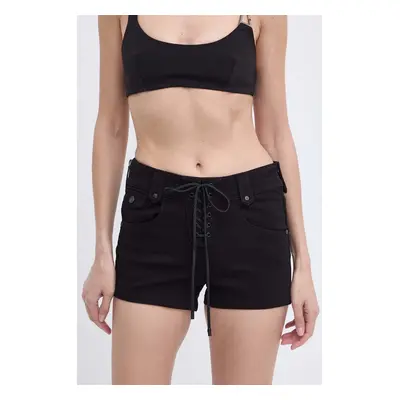 Džínové šortky Miss Sixty JJ3420 DENIM SHORTS dámské, černá barva, hladké, high waist, 6L2JJ3420