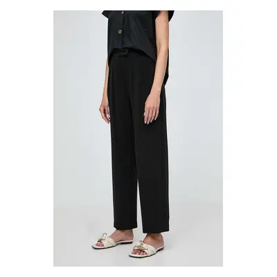 Kalhoty Max Mara Leisure dámské, černá barva, střih chinos, high waist, 2416781068600