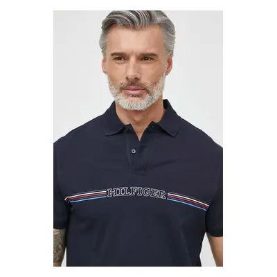 Bavlněné polo tričko Tommy Hilfiger tmavomodrá barva, s potiskem, MW0MW34769