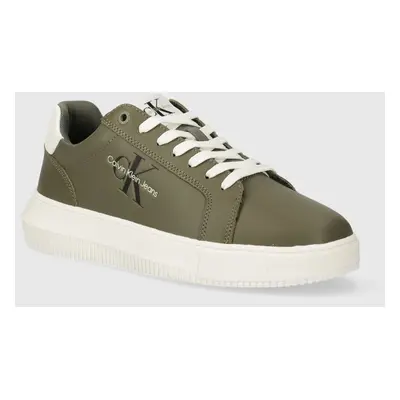 Kožené sneakers boty Calvin Klein Jeans CHUNKY CUPSOLE MONOLOGO černá barva, YM0YM00681