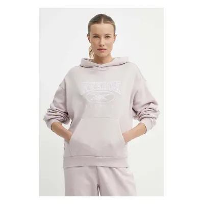 Bavlněná mikina Reebok Classic Archive Essentials dámská, růžová barva, s kapucí, s aplikací, 10