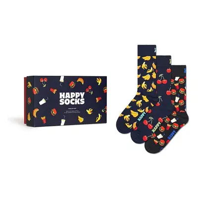 Ponožky Happy Socks Gift Box Food 3-pack tmavomodrá barva