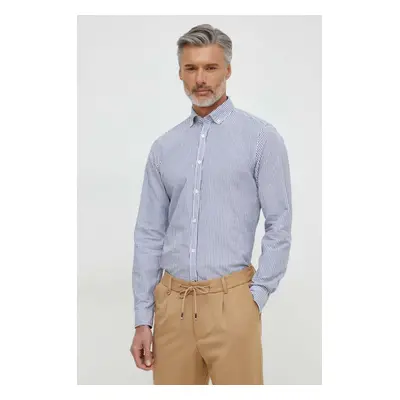 Košile s příměsí lnu Joop! Heli tmavomodrá barva, regular, s límečkem button-down, 3004131410011