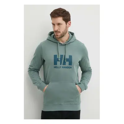 Bavlněná mikina Helly Hansen HH LOGO HOODIE pánská, zelená barva, s kapucí, s aplikací, 33977