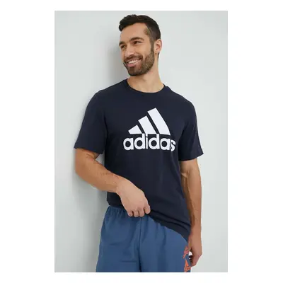 Bavlněné tričko adidas tmavomodrá barva, s potiskem, IC9348