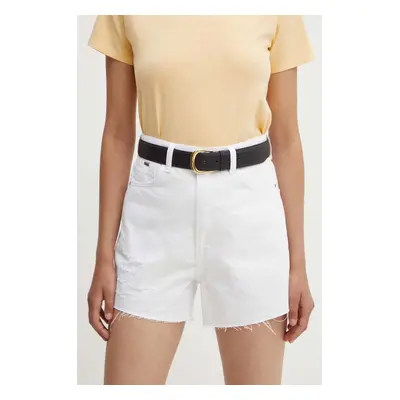 Džínové šortky Pepe Jeans A-LINE SHORT UHW dámské, bílá barva, hladké, high waist, PL801112TC1