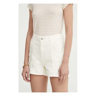 Džínové šortky Levi's CARPENTER SHORT dámské, béžová barva, hladké, high waist, A8719