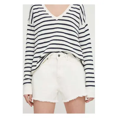 Džínové šortky Pepe Jeans A-LINE SHORT HW dámské, béžová barva, hladké, high waist, PL801111TB7