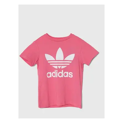 Dětské bavlněné tričko adidas Originals TREFOIL TEE růžová barva