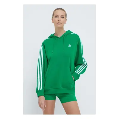 Mikina adidas Originals 3-Stripes Hoodie OS dámská, zelená barva, s kapucí, s aplikací, IN8398