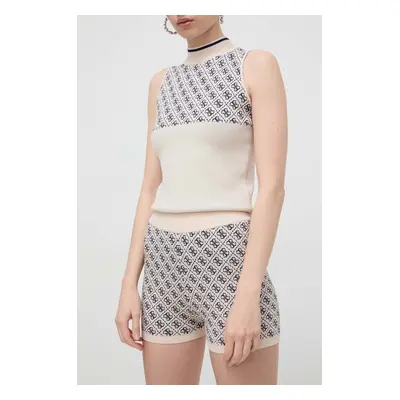 Kraťasy Guess LISE dámské, béžová barva, vzorované, high waist, W4GZ32 Z37K0