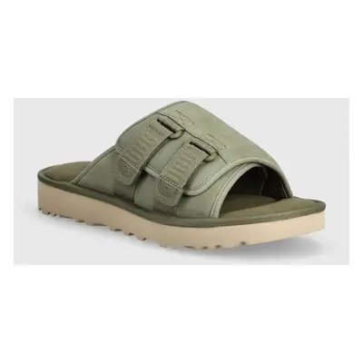 Semišové pantofle UGG Goldencoast Strap Slide pánské, zelená barva, 1142730