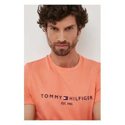 Bavlněné tričko Tommy Hilfiger oranžová barva, s aplikací, MW0MW11797