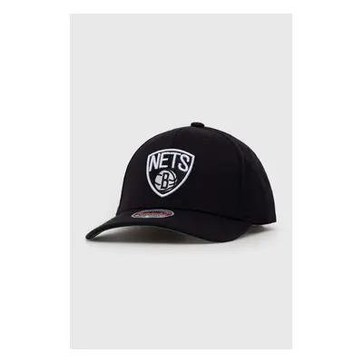 Čepice s vlněnou směsí Mitchell&Ness Brooklyn Nets černá barva, s aplikací