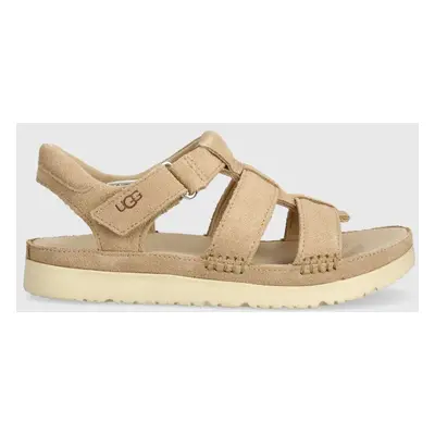 Dětské semišové sandály UGG GOLDENSTAR STRAP béžová barva