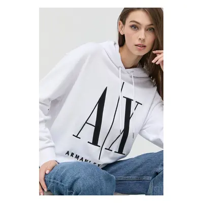 Bavlněná mikina Armani Exchange dámská, bílá barva, s aplikací