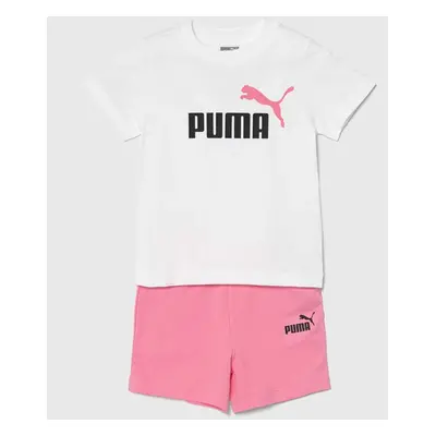 Dětská bavlněná souprava Puma Minicats & Shorts Set růžová barva