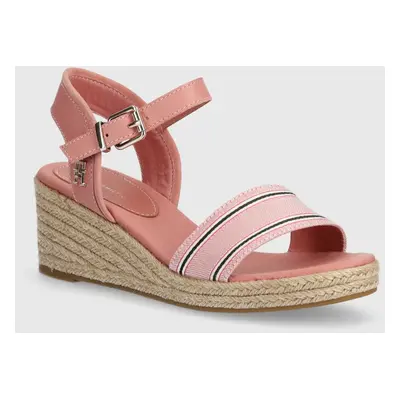 Sandály Tommy Hilfiger SHIRTING WEDGE SANDAL růžová barva, FW0FW07887