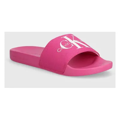 Pantofle Calvin Klein Jeans SLIDE MONOGRAM CO dámské, bílá barva, YW0YW00103