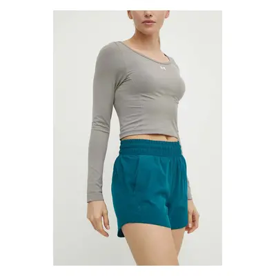 Tréninkové šortky Under Armour Flex zelená barva, hladké, high waist, 1376935