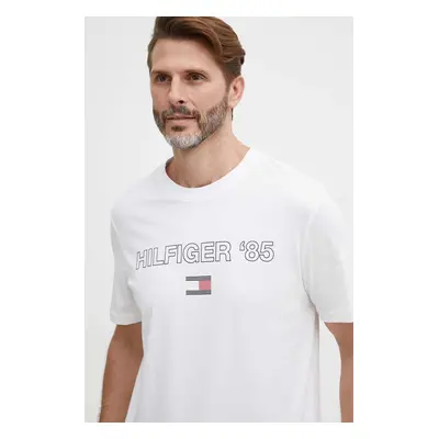 Bavlněné tričko Tommy Hilfiger bílá barva, s potiskem, MW0MW34427