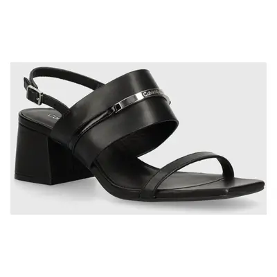 Kožené sandály Calvin Klein HEEL SANDAL 45 MET BAR LTH černá barva, HW0HW02056